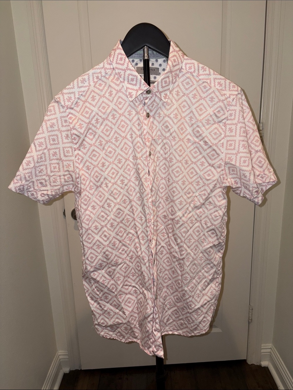 Ted Baker London Pink Diamond-Pattern Short Sleeve Button-Down Shirt
